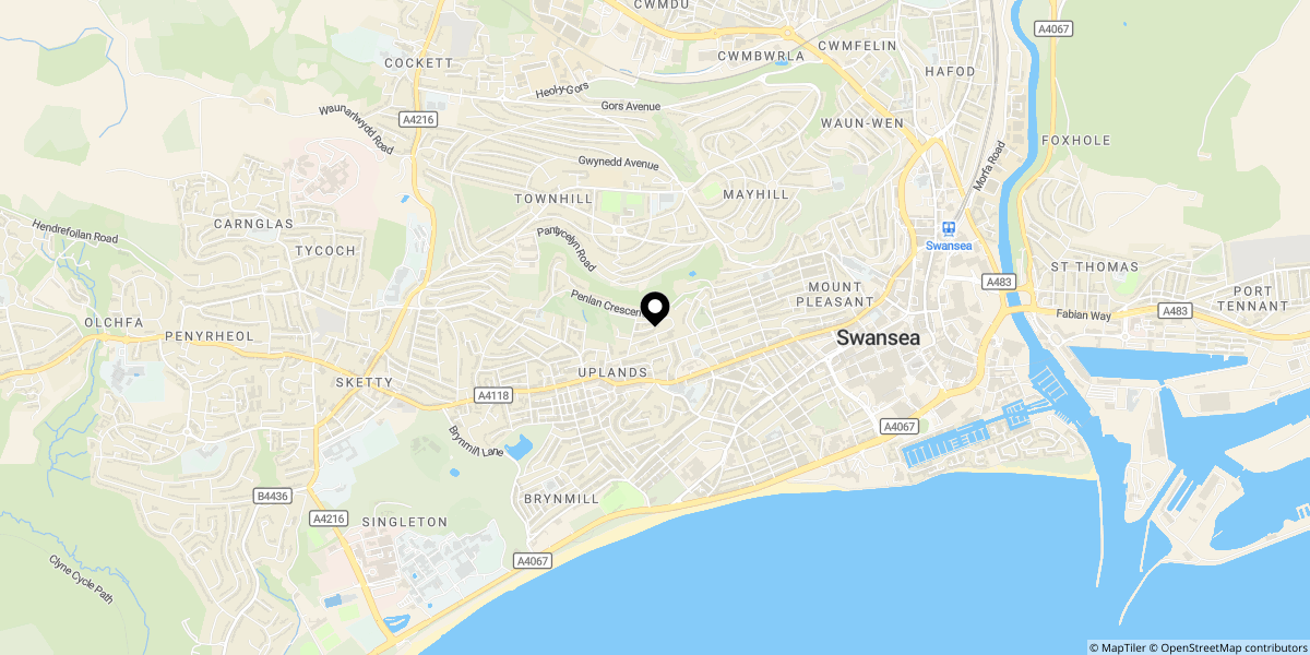 Approximate location of Hillside Crescent, Uplands, Swansea, SA2 0RD