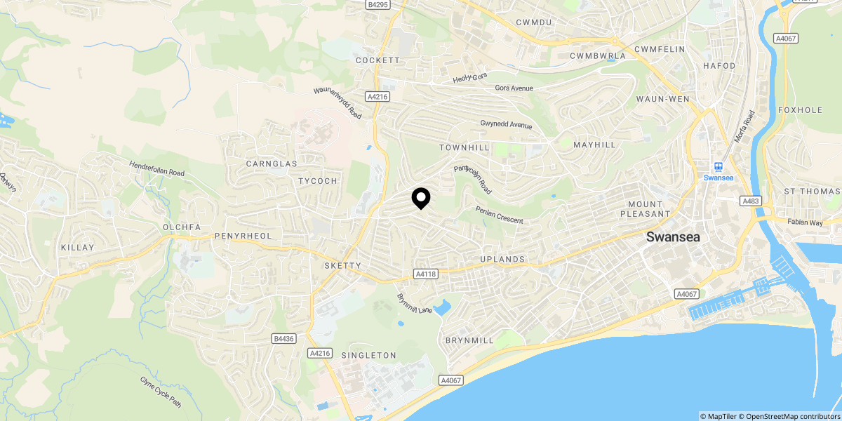Approximate location of Lon Cedwyn, Sketty, Swansea, SA2 0TH