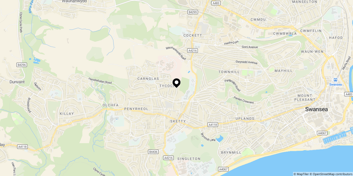Approximate location of Lon Mefus, Sketty, Swansea, SA2 9EU