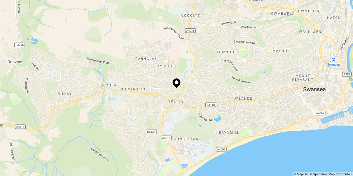 Approximate location of Bryngoleu Terrace, Sketty, Swansea, SA2 9DW